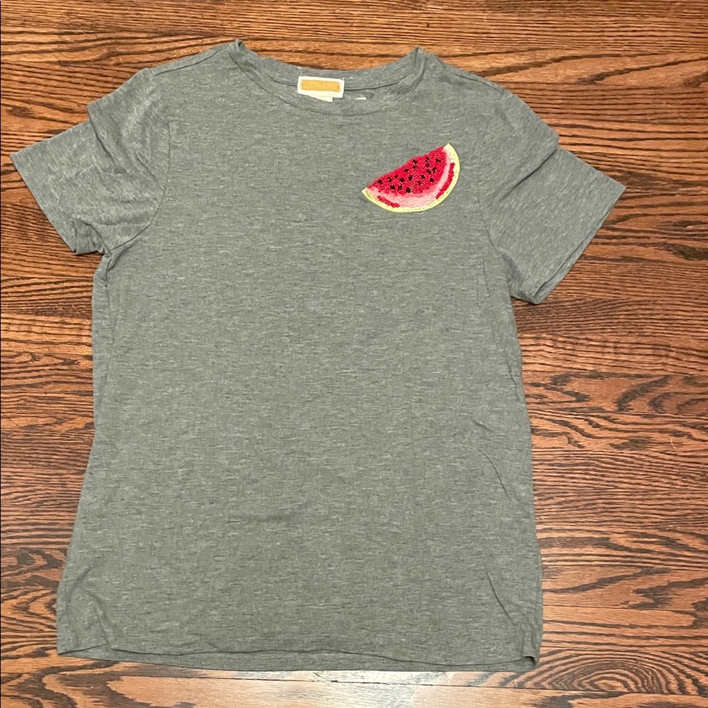 Lucy & Laurel size xs Gray women’s T-Shirt with beaded Watermelon Patch